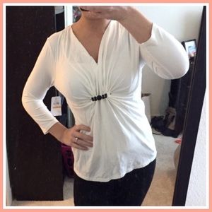 3/4 Sleeve V-Neck Top | White
